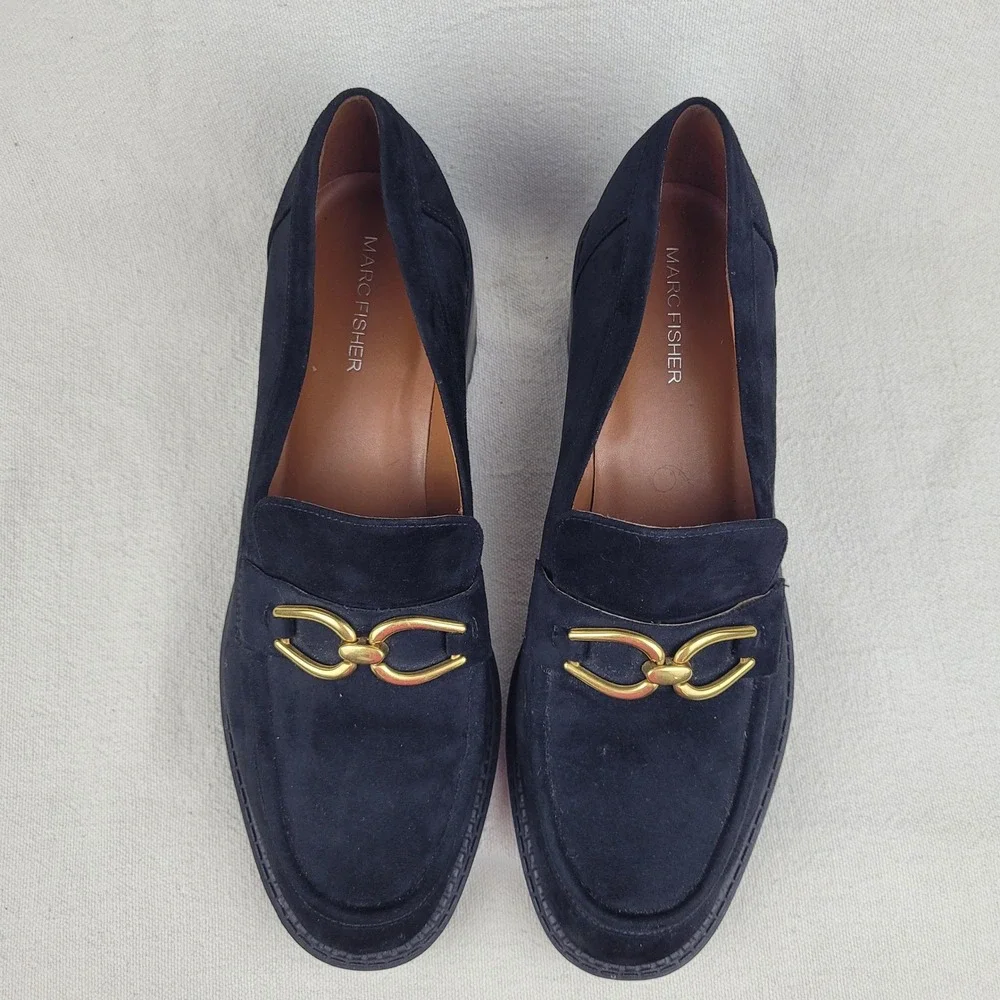 Marc Fisher Black Faux Suede Lug Sole Delanie Loafers Women's Size 10M